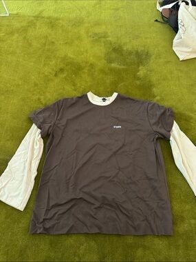 STAUD Men's Layered Short Sleeve Tee in Brown and Cream